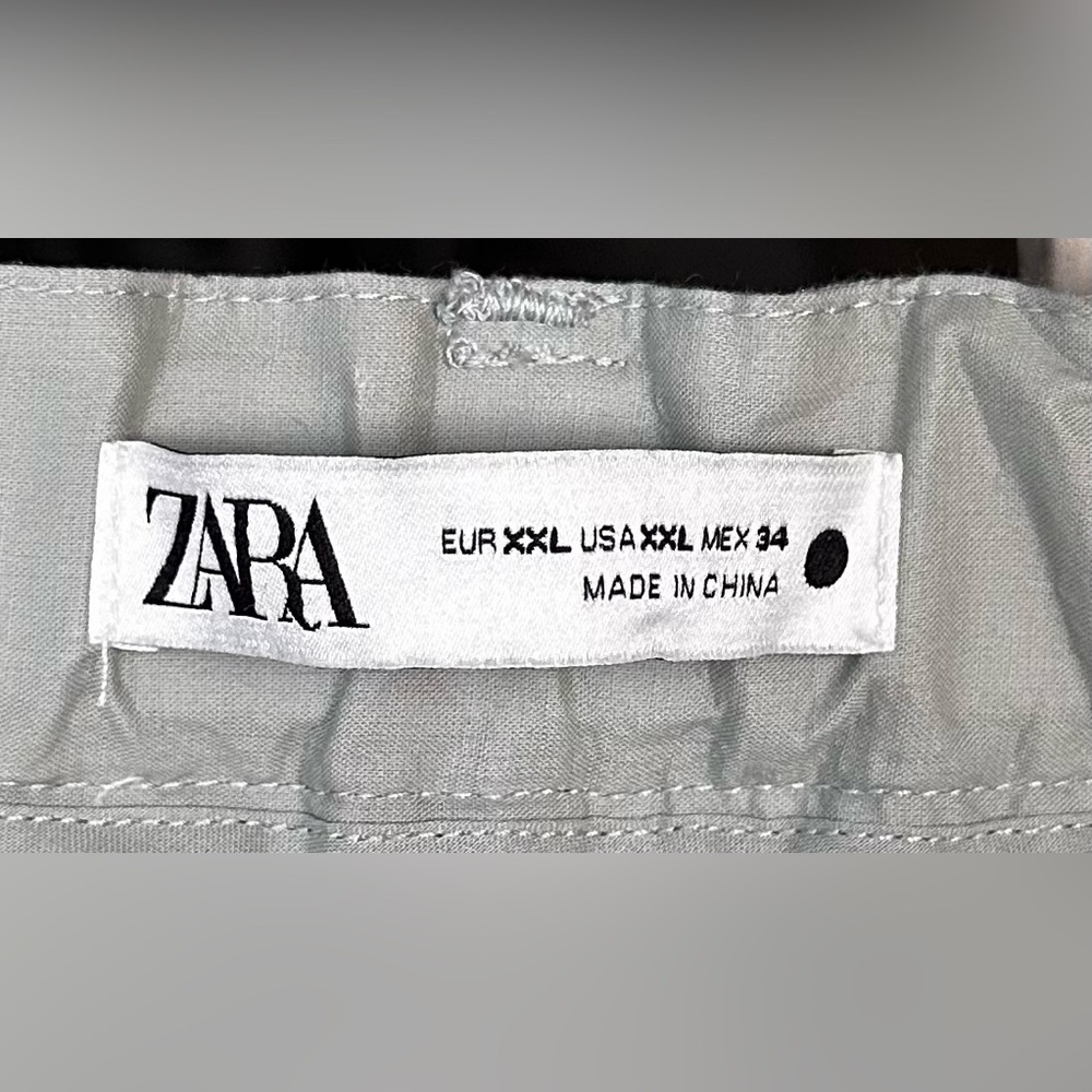 ZARA Embroidered Patchwork Wide Leg Pants Sage Boho High Rise Belted XXL - Picture 9 of 10